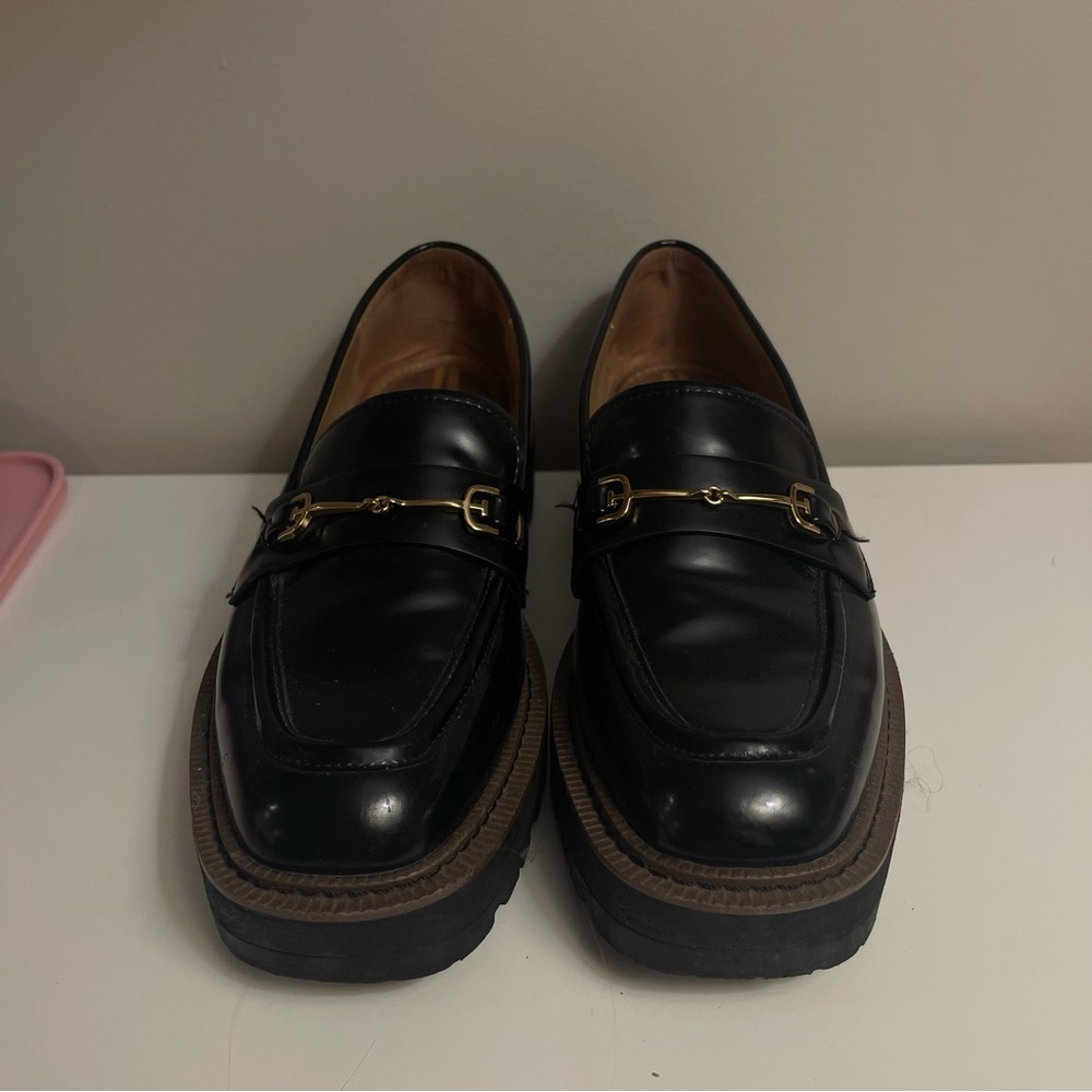 Sam Edelman Black Loafers with Gold Accent - Picture 2 of 6